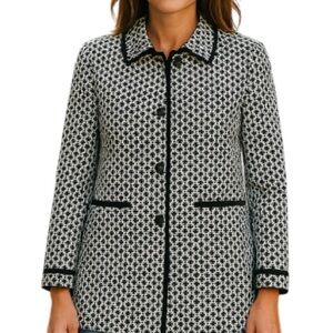 NOVELI Pattern Print Trench Coat Black White Lightweight Buttons Pockets 14